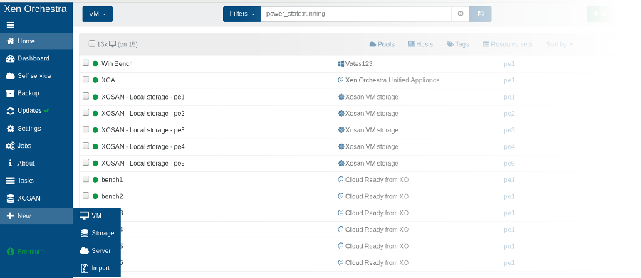 หน้ารายการ VM ใน Xen Orchestra จากเอกสาร XCP-ng
